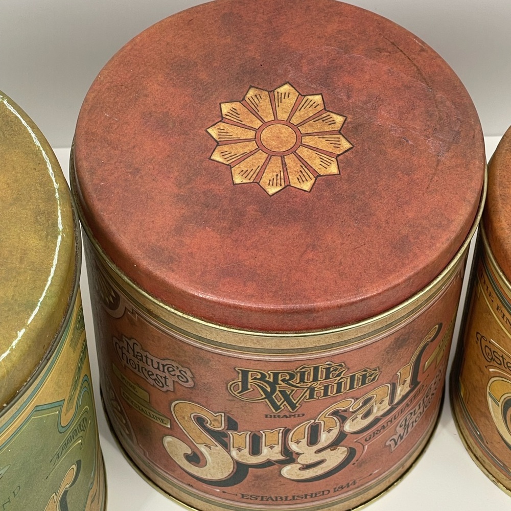 Vintage 4pc Canister Set Metal Ballonoff Flour Sugar Coffee Tea - Picture 7 of 13